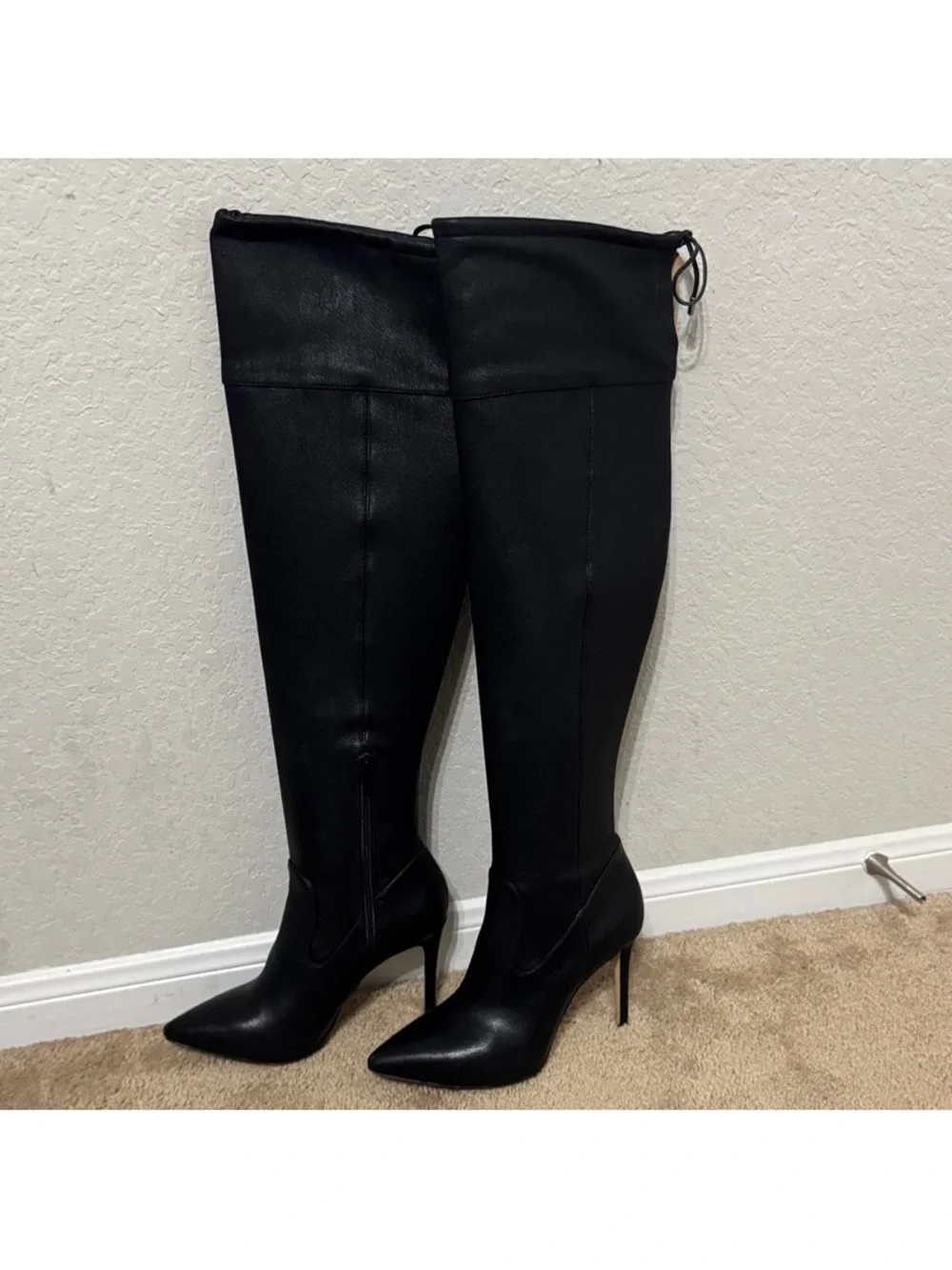 Michael Kors Jamie Over-the-Knee Black Stretch Leather Stiletto Boots